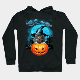 German Shorthaired Pointer Witch Hat Pumpkin And Blue Moon Hoodie